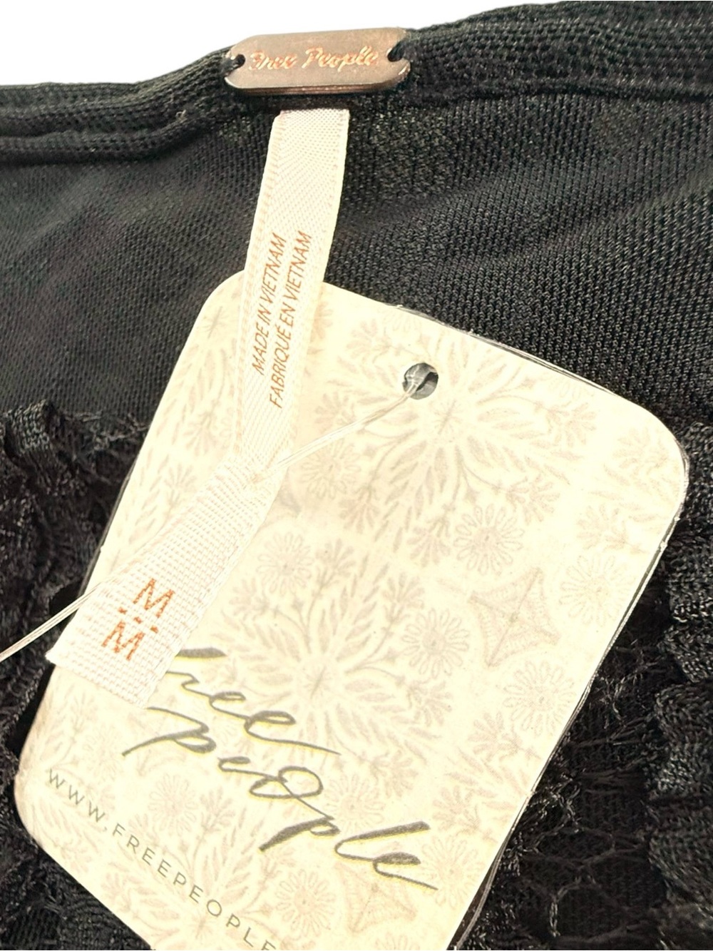 Free People Lace Mini Dress Women Black Long Sleeve Tiered Ruffle Sz M NWT - Picture 10 of 12